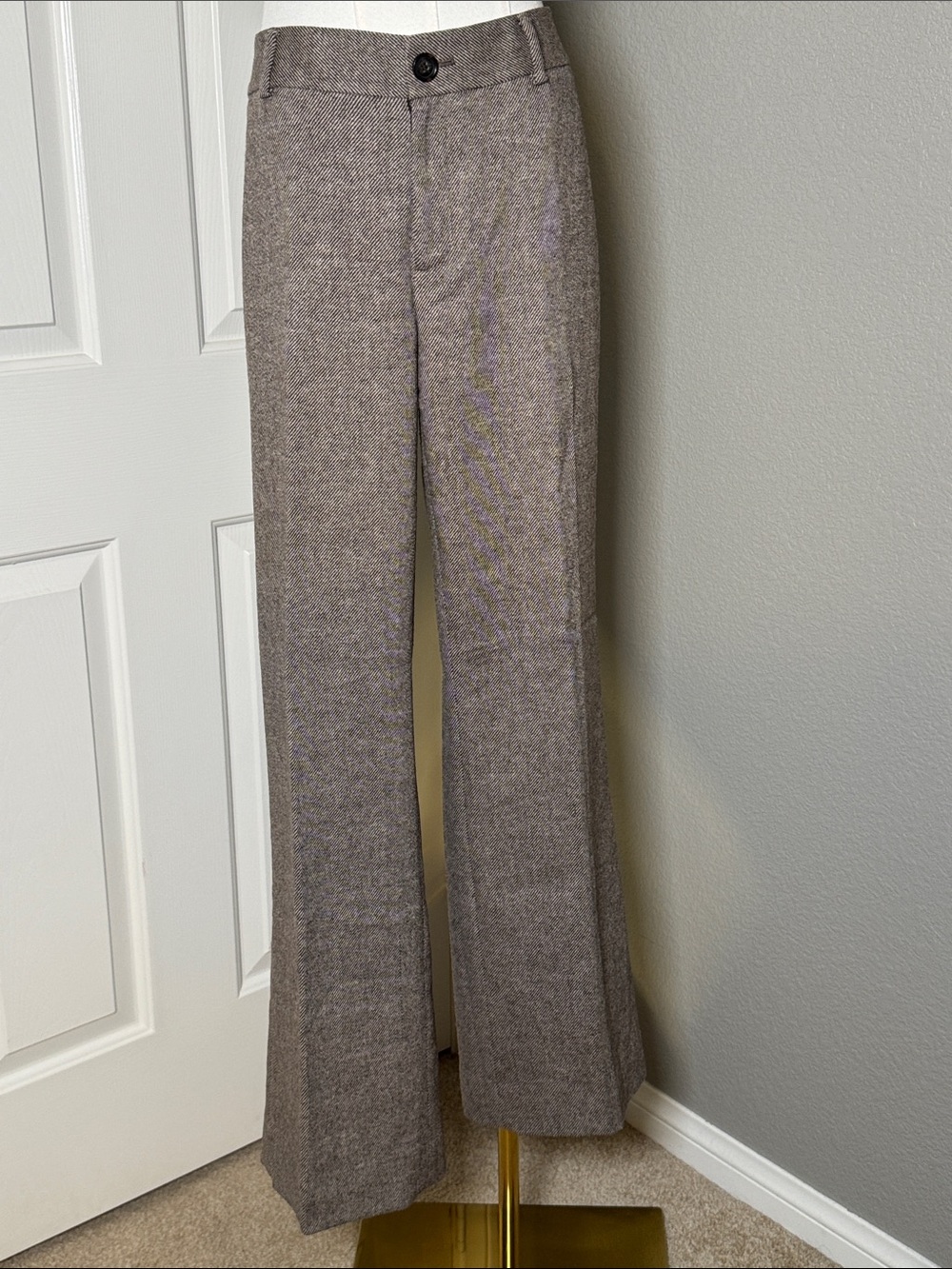 Banana Republic Martin Fit Brown Herringbone Wide-Leg Trousers